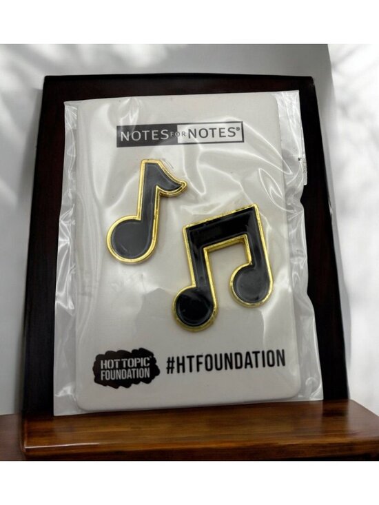 Notes For Notes Jewelry - Music Notes For Notes Pin Set Hot Topic Foundation Black Gold Tone Enamel NEW